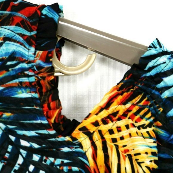 Worthington Cold Shoulder Dress Black Blue Orange Red Hawaiian Palm Floral 8 - Picture 6 of 12